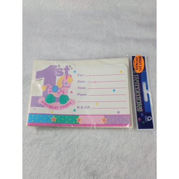 8 Amscan Pony Pink Birthday Party Cute Kawaii Vintage Invitations - Picture 1 of 6